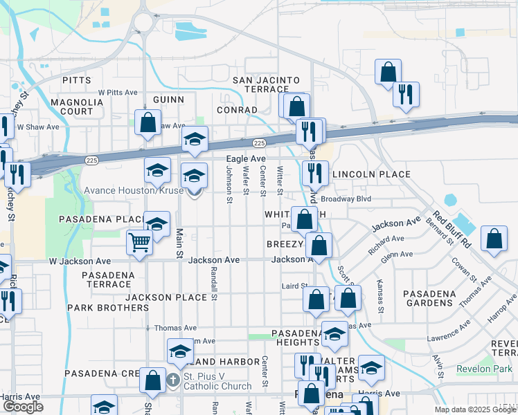 map of restaurants, bars, coffee shops, grocery stores, and more near 321 Wafer Street in Pasadena