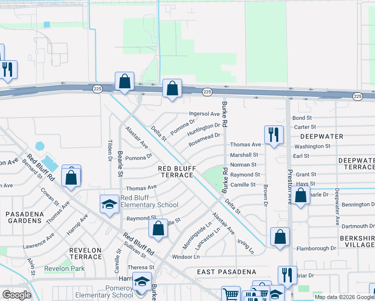 map of restaurants, bars, coffee shops, grocery stores, and more near 2507 Rosemead Drive in Pasadena