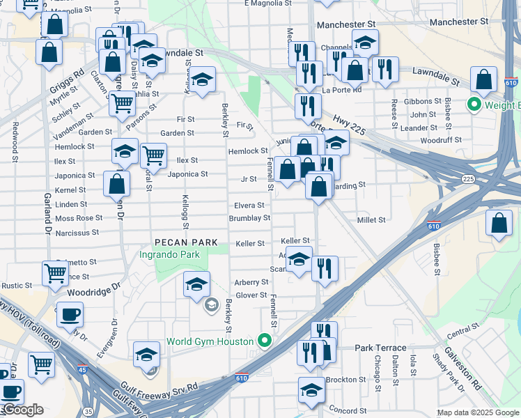 map of restaurants, bars, coffee shops, grocery stores, and more near 7826 Harding Street in Houston