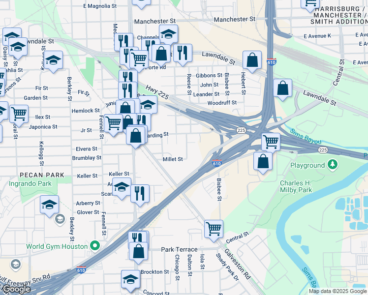 map of restaurants, bars, coffee shops, grocery stores, and more near 1919 Roosevelt Street in Houston