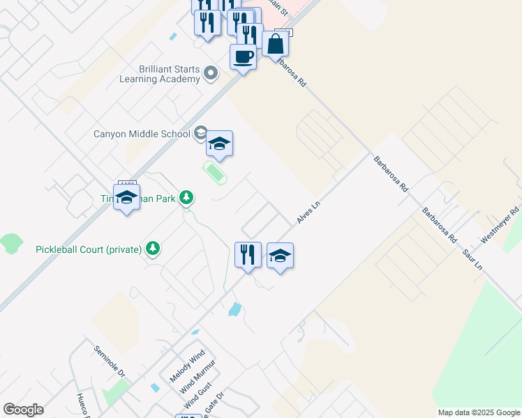 map of restaurants, bars, coffee shops, grocery stores, and more near 534 Creekside Forest in New Braunfels