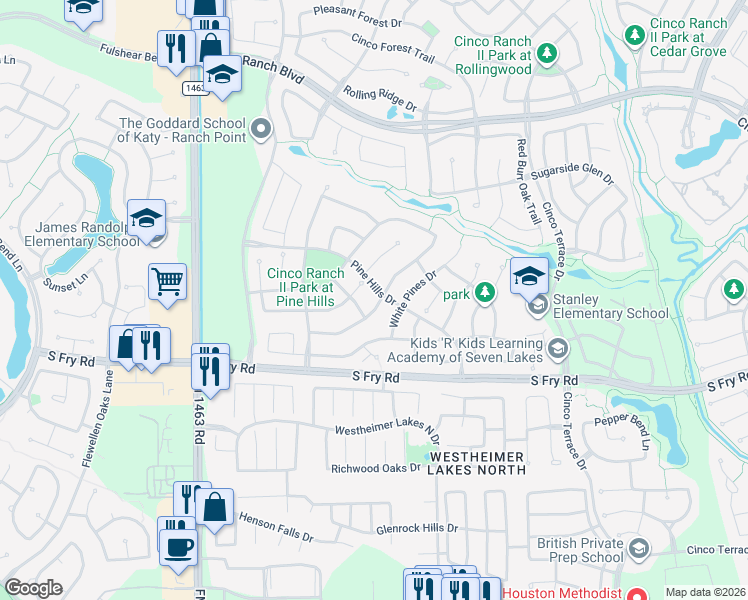 map of restaurants, bars, coffee shops, grocery stores, and more near 10019 Hutton Park Drive in Katy