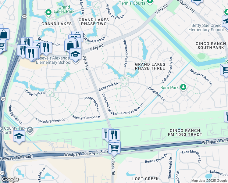 map of restaurants, bars, coffee shops, grocery stores, and more near 21807 Canton Pass Lane in Katy