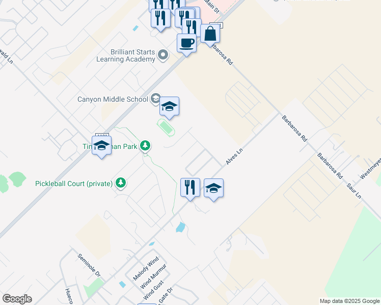 map of restaurants, bars, coffee shops, grocery stores, and more near 534 Creekside Forest in New Braunfels