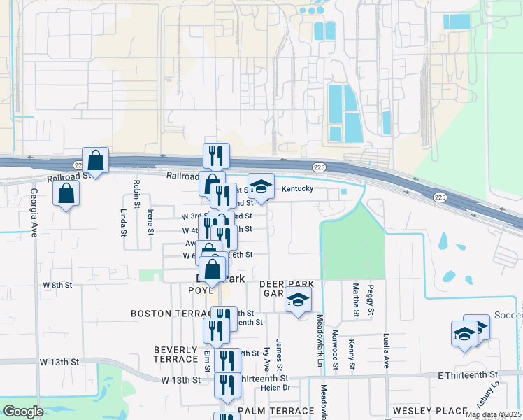 map of restaurants, bars, coffee shops, grocery stores, and more near 203 Ivy Avenue in Deer Park