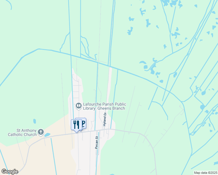 map of restaurants, bars, coffee shops, grocery stores, and more near 208 Hyland Drive in Gheens