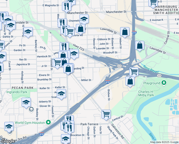 map of restaurants, bars, coffee shops, grocery stores, and more near 1919 Roosevelt Street in Houston