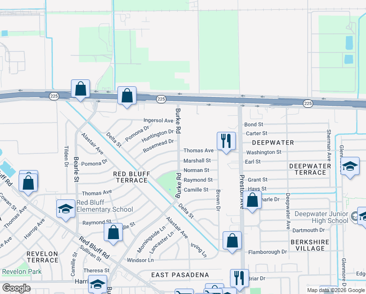 map of restaurants, bars, coffee shops, grocery stores, and more near 2703 Thomas Avenue in Pasadena