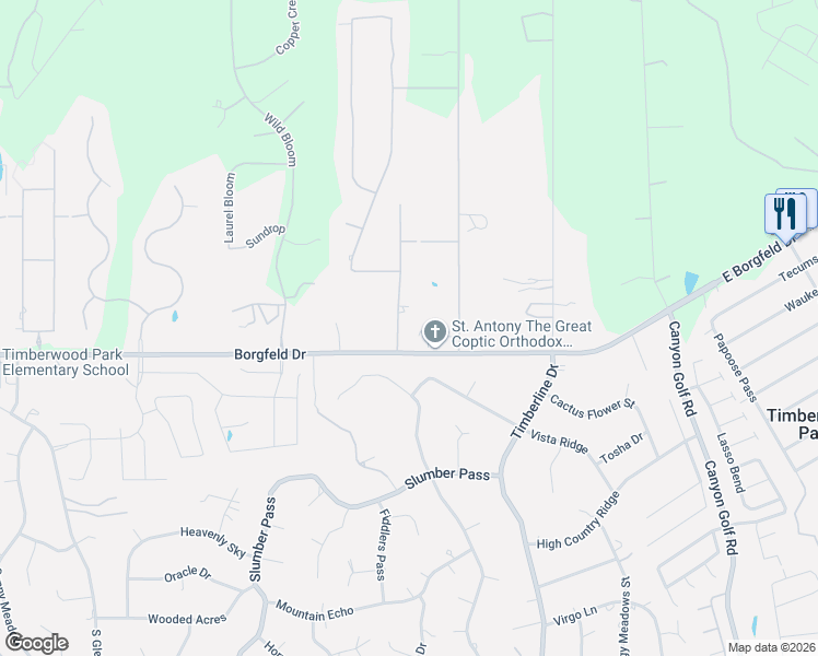 map of restaurants, bars, coffee shops, grocery stores, and more near 27614 Bordelon Way in San Antonio