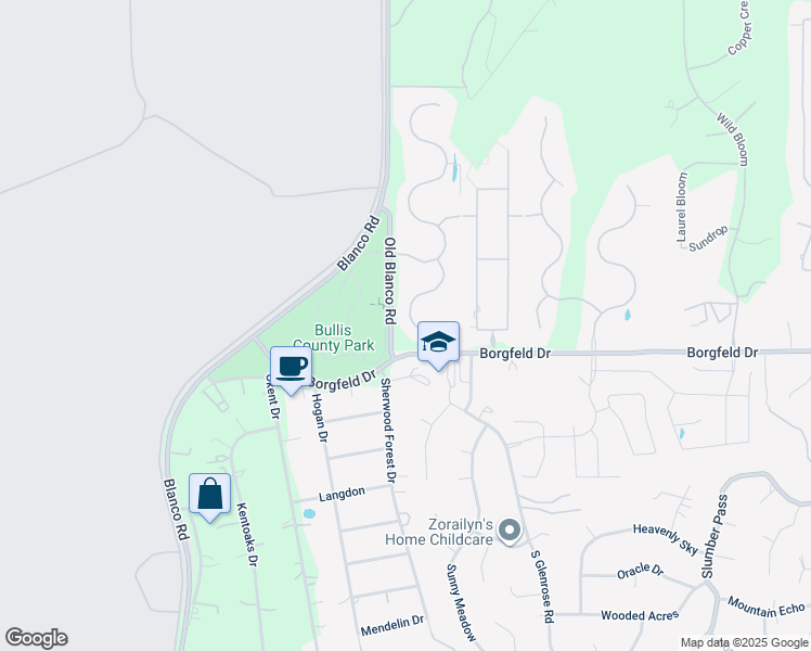 map of restaurants, bars, coffee shops, grocery stores, and more near 27627 San Portola in San Antonio