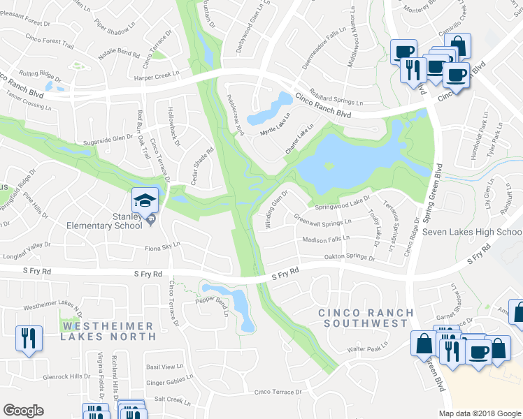 map of restaurants, bars, coffee shops, grocery stores, and more near 25706 Pierrmont Court in Katy