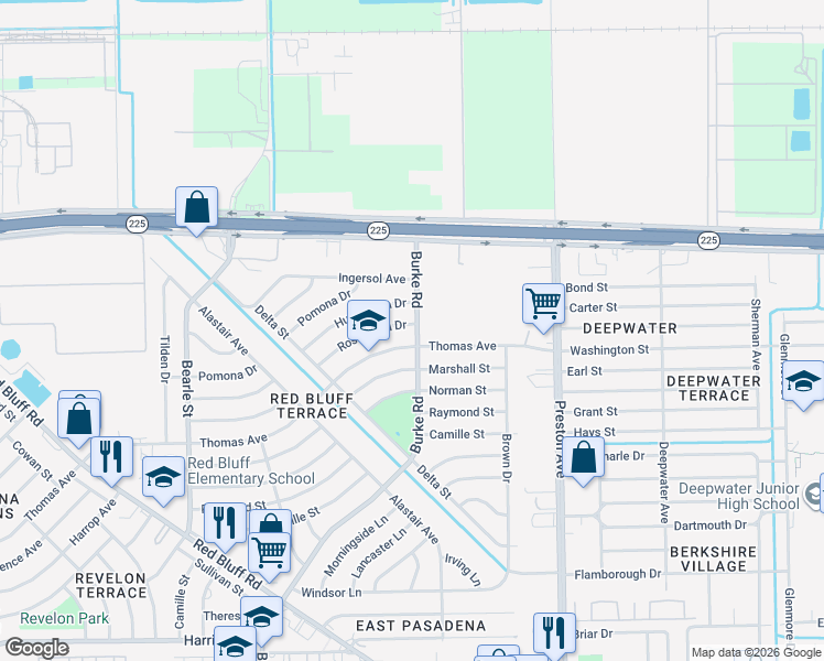 map of restaurants, bars, coffee shops, grocery stores, and more near 2703 Thomas Avenue in Pasadena