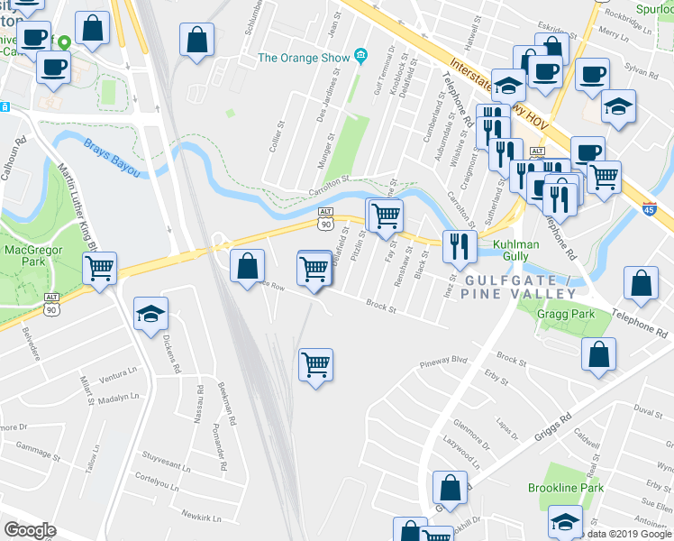 map of restaurants, bars, coffee shops, grocery stores, and more near 2936 Pitzlin Street in Houston