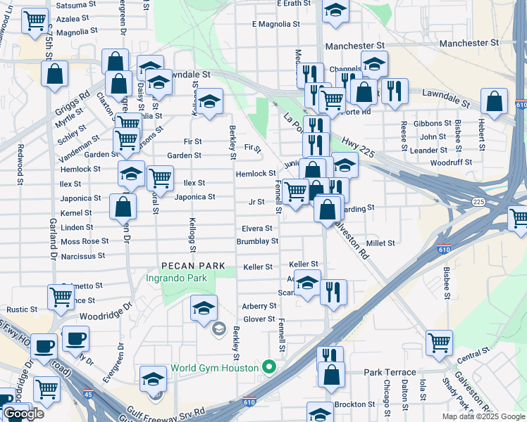 map of restaurants, bars, coffee shops, grocery stores, and more near 7826 Harding Street in Houston