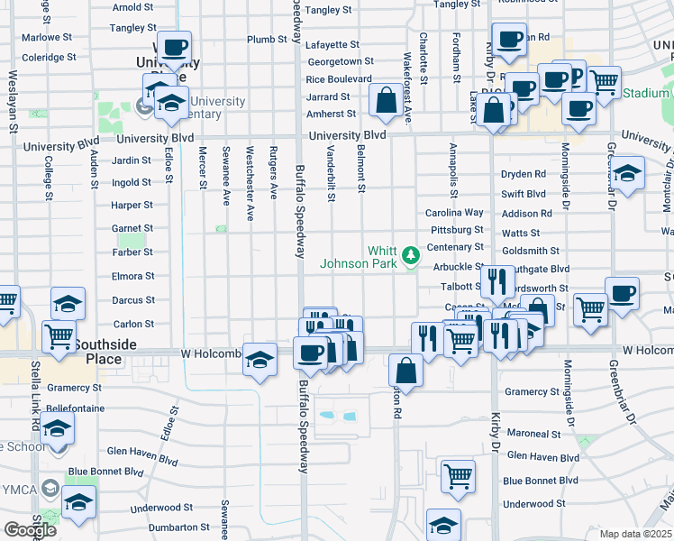 map of restaurants, bars, coffee shops, grocery stores, and more near 3029 Carnegie Street in Houston