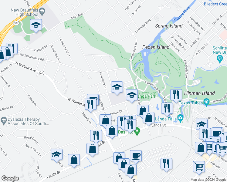 map of restaurants, bars, coffee shops, grocery stores, and more near 700 Moonglow in New Braunfels