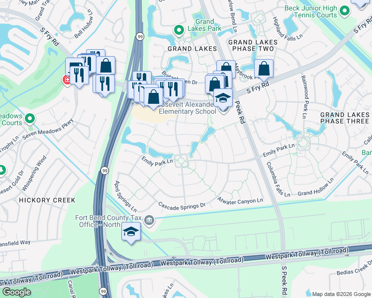 map of restaurants, bars, coffee shops, grocery stores, and more near in Fort Bend County