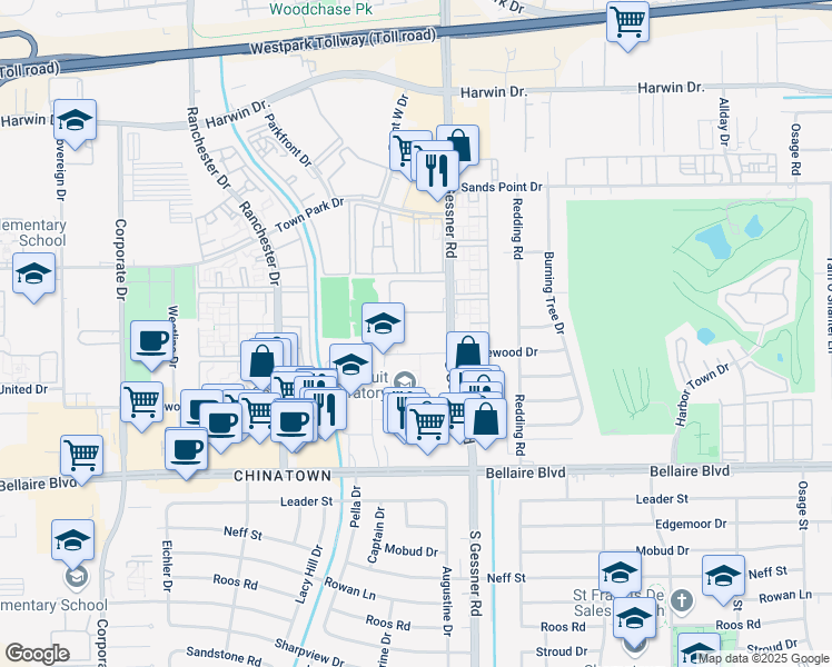 map of restaurants, bars, coffee shops, grocery stores, and more near in Houston