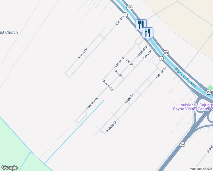 map of restaurants, bars, coffee shops, grocery stores, and more near 500 Hospital Dr in Raceland