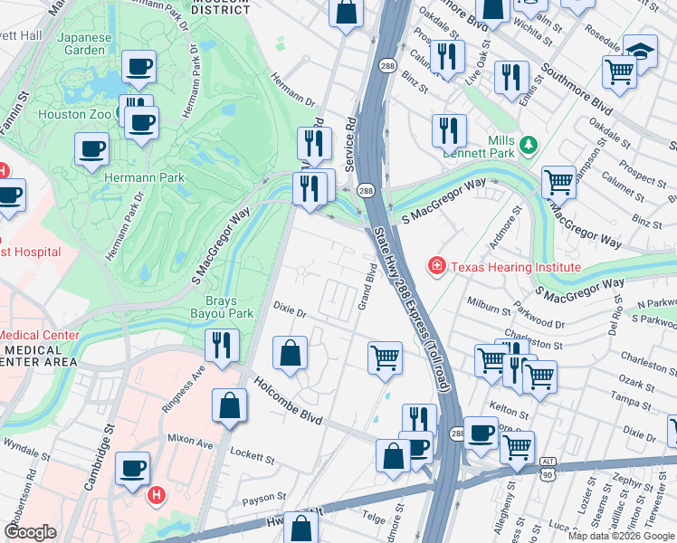 map of restaurants, bars, coffee shops, grocery stores, and more near 6218 Gehring Street in Houston