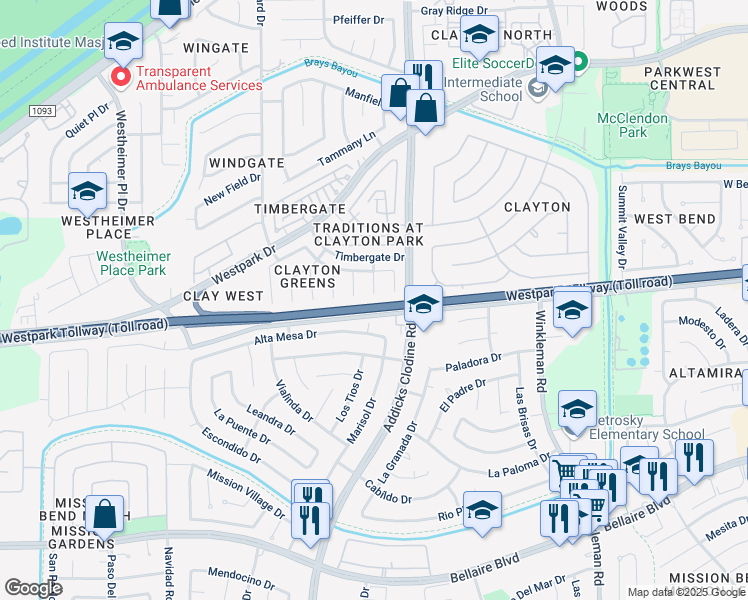 map of restaurants, bars, coffee shops, grocery stores, and more near 4011 Lone Dove Court in Houston
