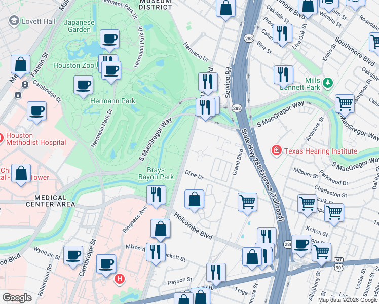 map of restaurants, bars, coffee shops, grocery stores, and more near 0 Bammel North Houston Road in Houston