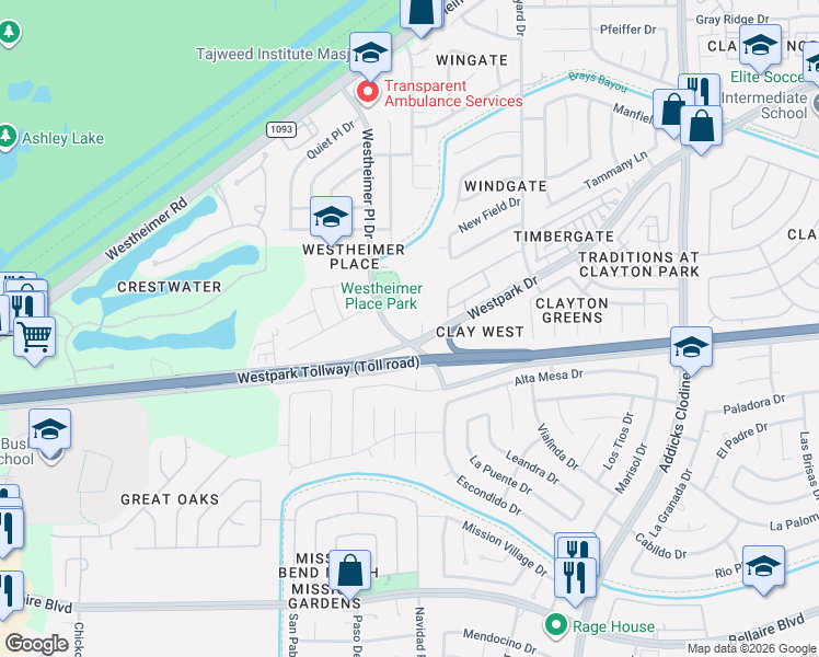 map of restaurants, bars, coffee shops, grocery stores, and more near 4233-4281 Westheimer Place Drive in Houston