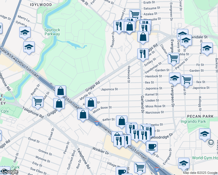 map of restaurants, bars, coffee shops, grocery stores, and more near 1706 Flowers Street in Houston