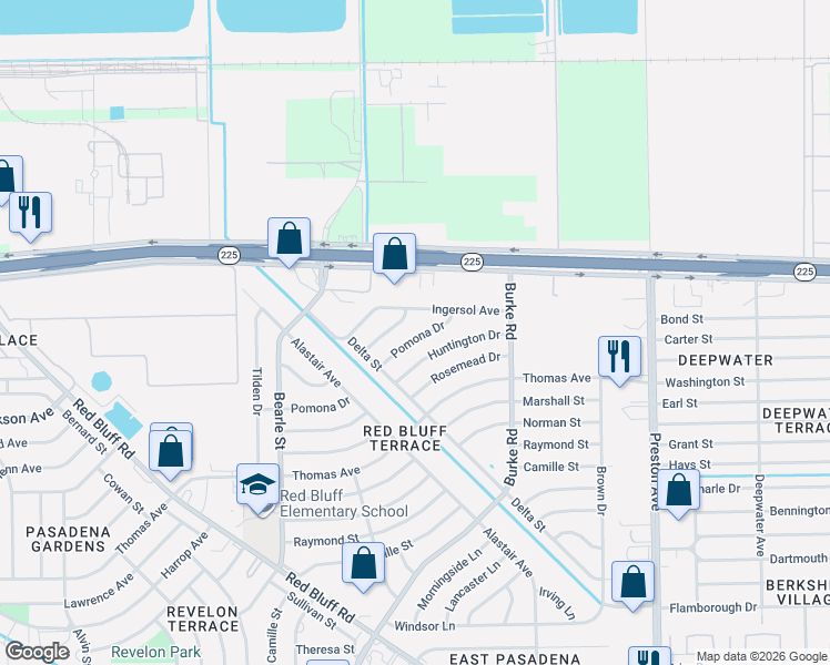 map of restaurants, bars, coffee shops, grocery stores, and more near 2320 Garvey Drive in Pasadena