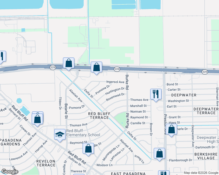 map of restaurants, bars, coffee shops, grocery stores, and more near 2506 Pomona Drive in Pasadena