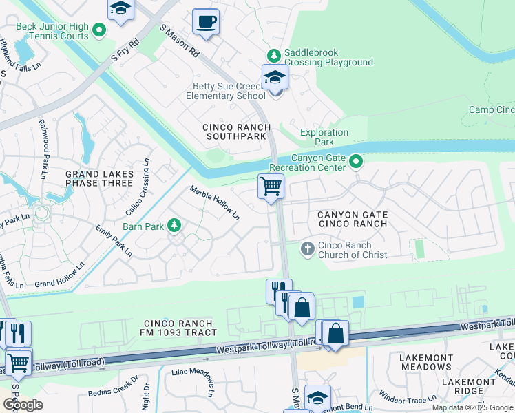 map of restaurants, bars, coffee shops, grocery stores, and more near 20807 Townsgate Court in Katy