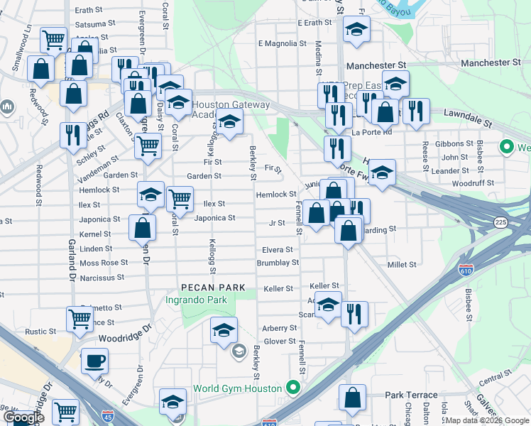 map of restaurants, bars, coffee shops, grocery stores, and more near 7714 Williford St in Houston