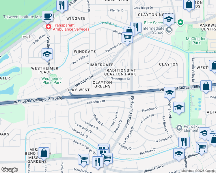 map of restaurants, bars, coffee shops, grocery stores, and more near 4014 Eagle Bluff Court in Houston