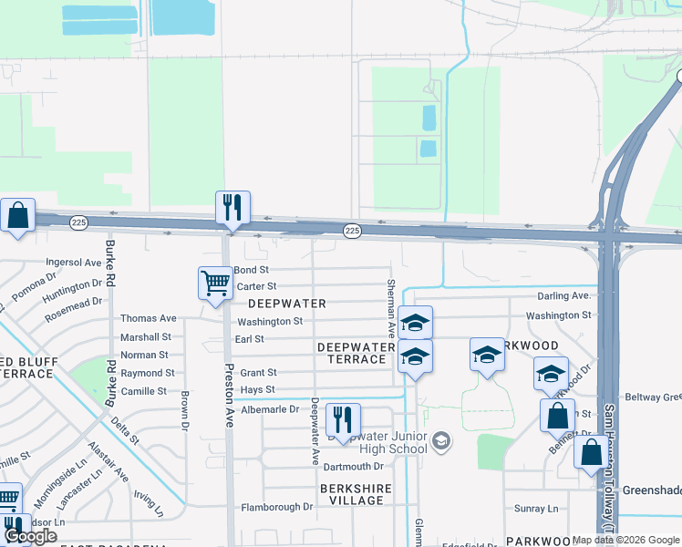 map of restaurants, bars, coffee shops, grocery stores, and more near 3214 Bond Street in Pasadena