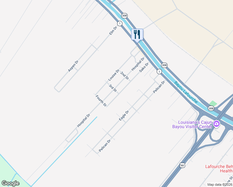 map of restaurants, bars, coffee shops, grocery stores, and more near 400 Sako Drive in Raceland