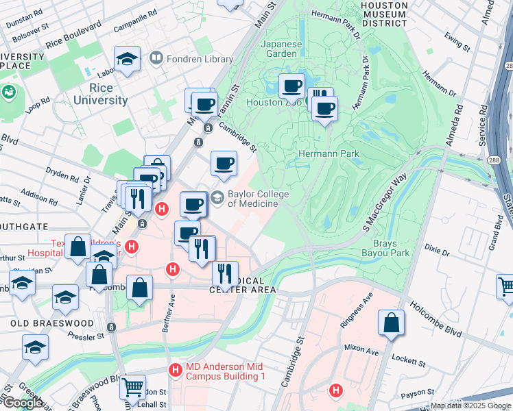 map of restaurants, bars, coffee shops, grocery stores, and more near 1504 Ben Taub Loop in Houston