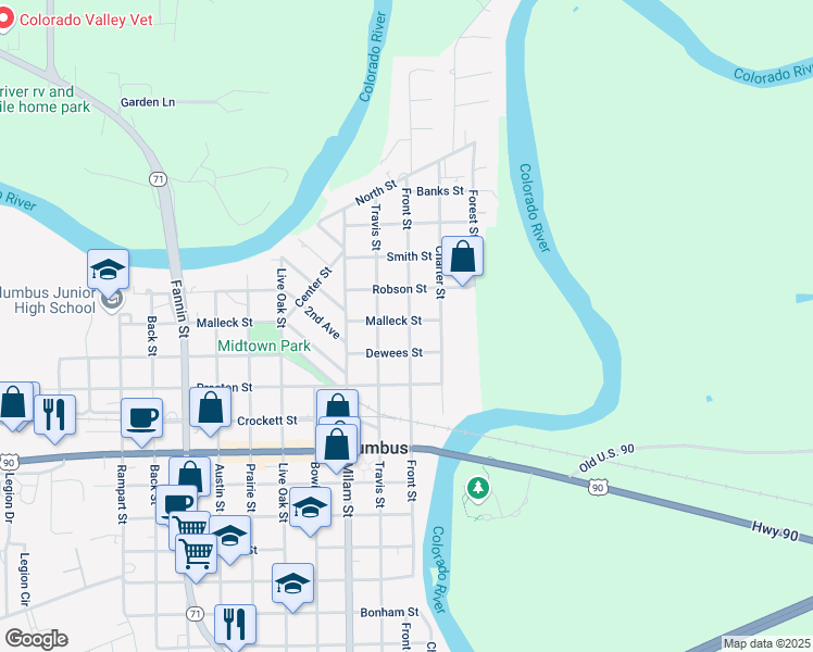 map of restaurants, bars, coffee shops, grocery stores, and more near 712 Front Street in Columbus