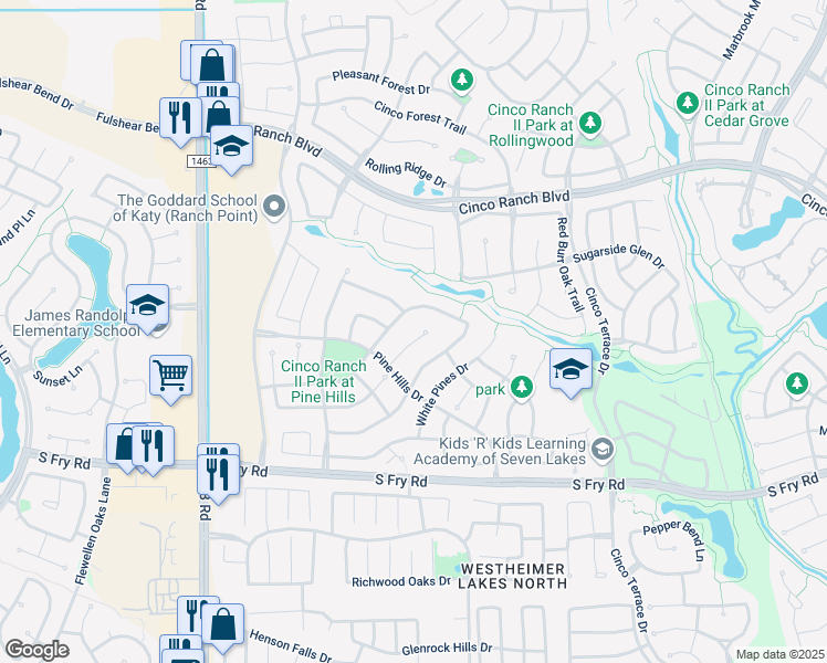 map of restaurants, bars, coffee shops, grocery stores, and more near 10118 Stafford Hill Cove in Katy