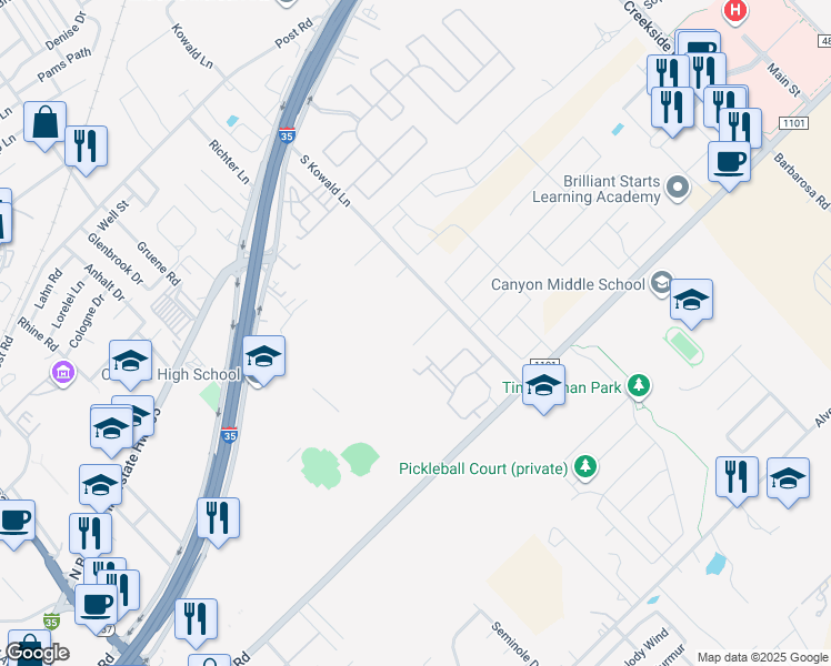 map of restaurants, bars, coffee shops, grocery stores, and more near 1760 Tristan Trail in New Braunfels