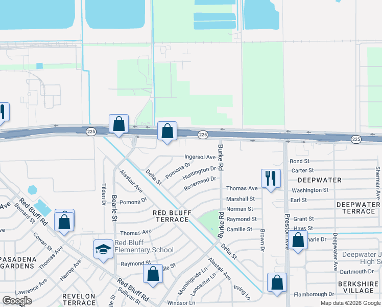 map of restaurants, bars, coffee shops, grocery stores, and more near 2506 Pomona Drive in Pasadena