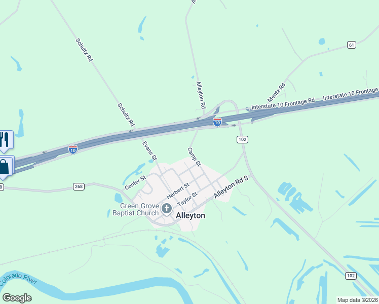 map of restaurants, bars, coffee shops, grocery stores, and more near 276 Camp Street in Alleyton