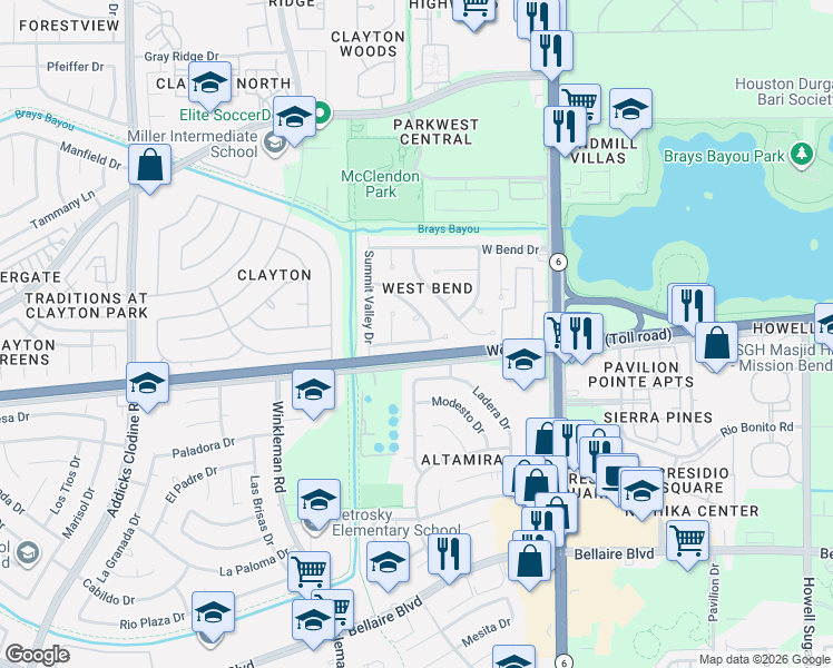 map of restaurants, bars, coffee shops, grocery stores, and more near 4119 Knoll Glen Drive in Houston
