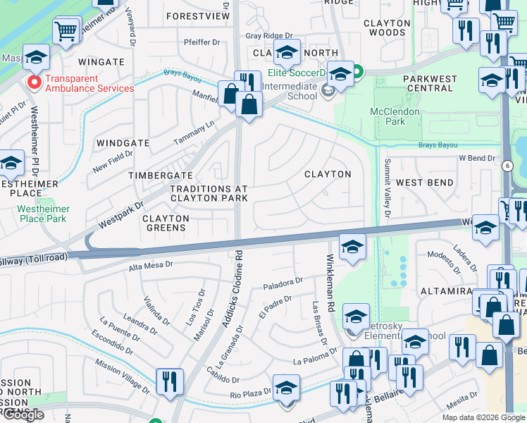 map of restaurants, bars, coffee shops, grocery stores, and more near 4050 Green Crest Drive in Houston