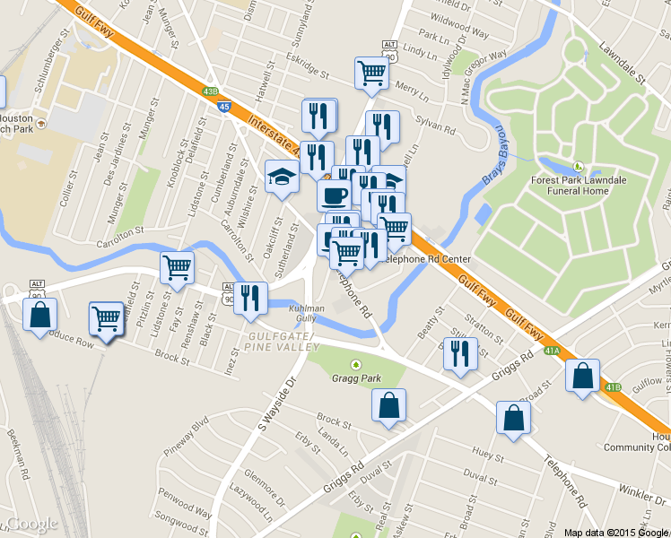 map of restaurants, bars, coffee shops, grocery stores, and more near in Houston