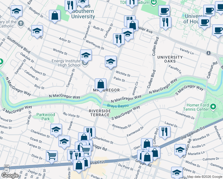 map of restaurants, bars, coffee shops, grocery stores, and more near 3808 Gertin Street in Houston