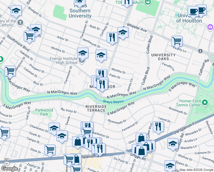 map of restaurants, bars, coffee shops, grocery stores, and more near 3808 Gertin Street in Houston
