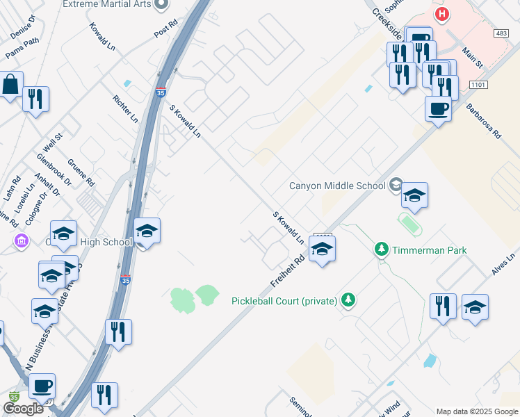 map of restaurants, bars, coffee shops, grocery stores, and more near 1793 Tristan Trail in New Braunfels