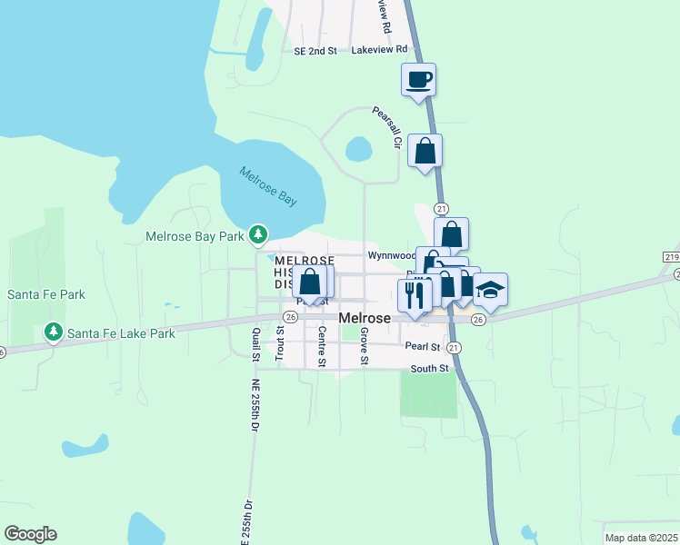 map of restaurants, bars, coffee shops, grocery stores, and more near Pine Street in Melrose