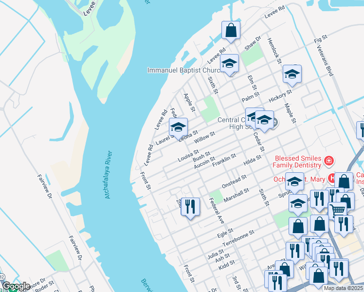 map of restaurants, bars, coffee shops, grocery stores, and more near 1907 Federal Avenue in Morgan City