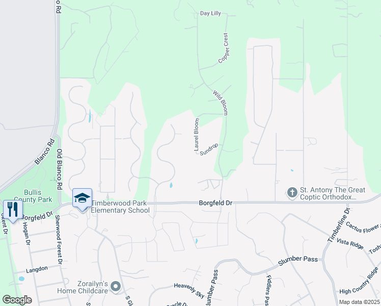 map of restaurants, bars, coffee shops, grocery stores, and more near 27703 Laurel Bloom in San Antonio